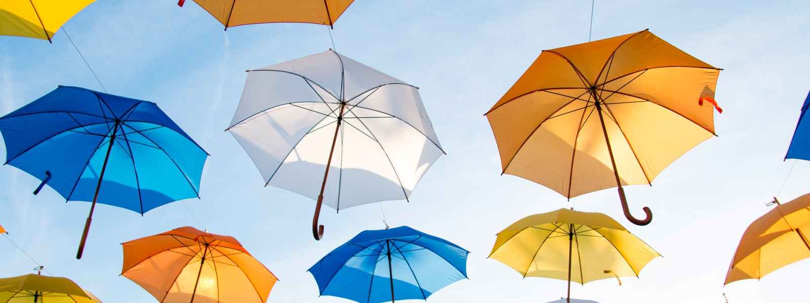 assorted color straight umbrella hanging on black wire