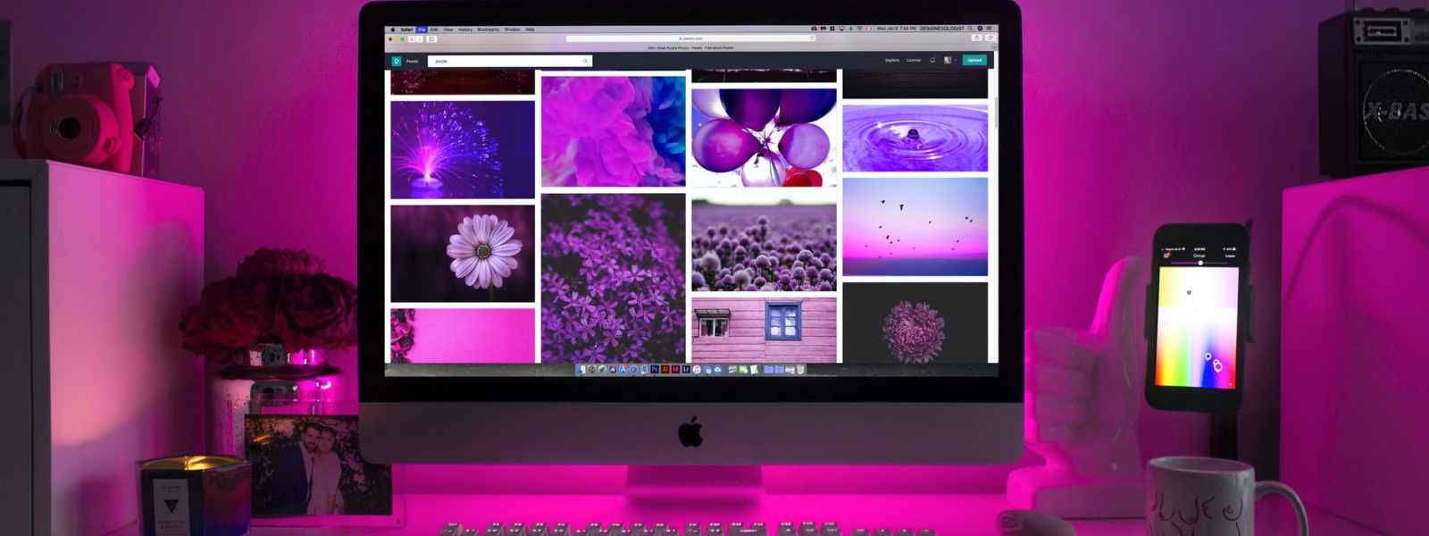 silver imac displaying collage photos