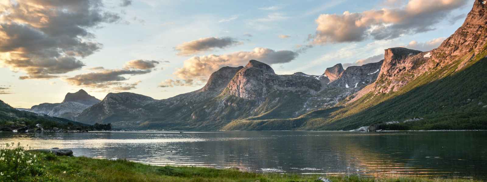 mountain and lake at sunset
