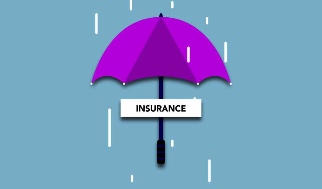 cutout paper appliques of insurance inscription under umbrella