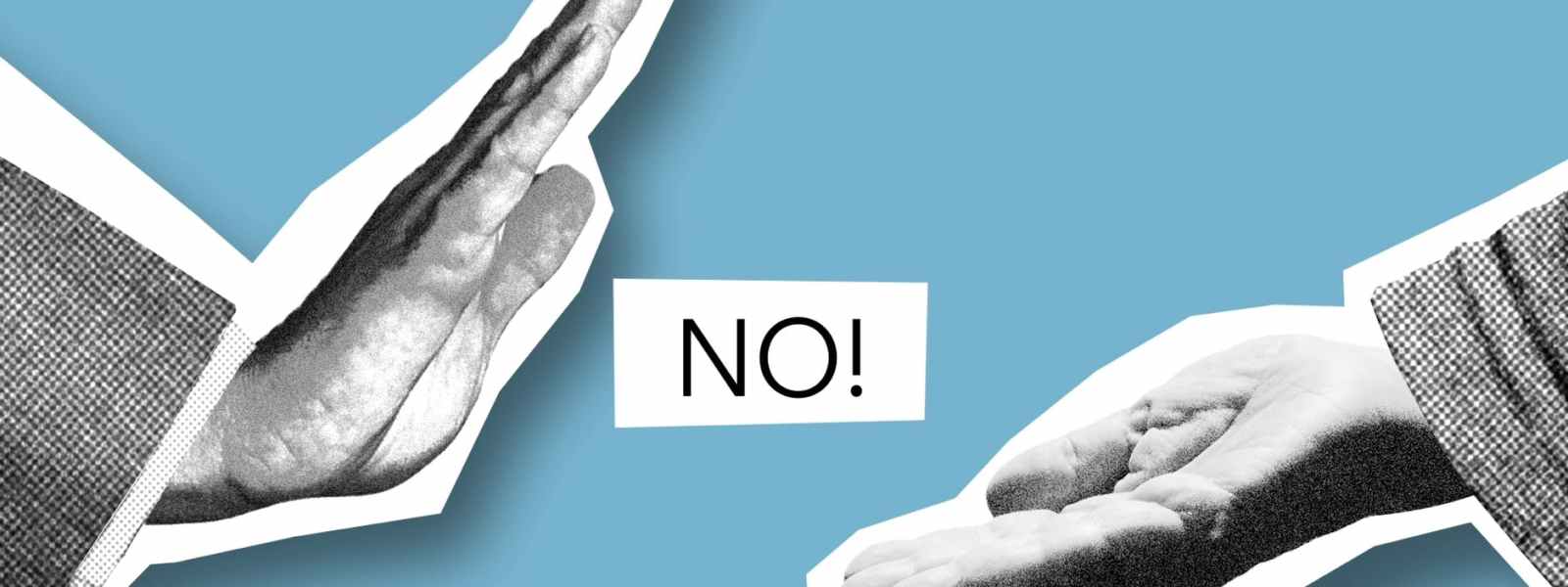 entrepreneur rejecting offering from man with outstretched hand