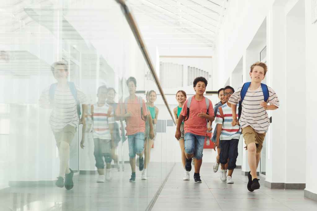 children running in the hallway