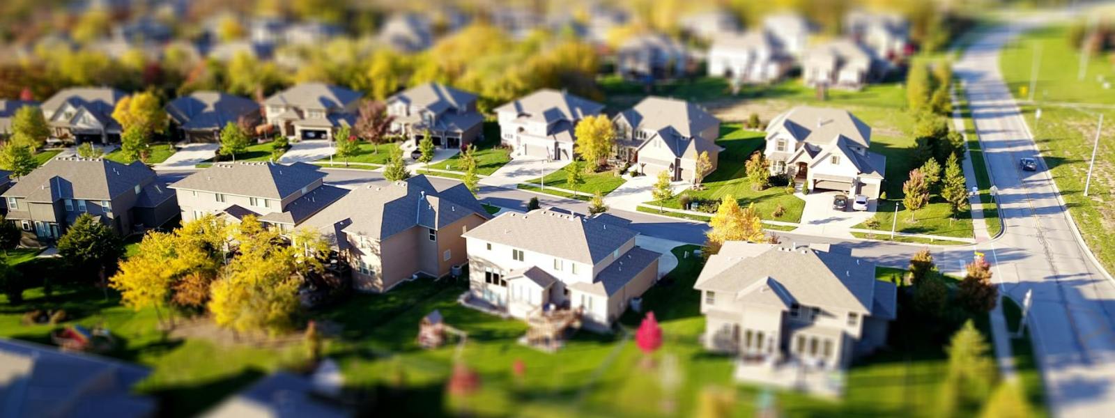 high angle shot of suburban neighborhood